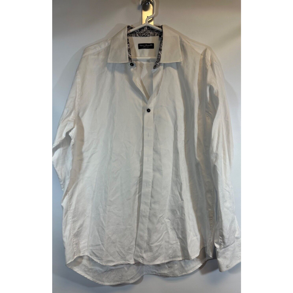 Marco Brunelli Men White Paisley Long Sleeve Button Up Shirt Flip Cuff sz L D33